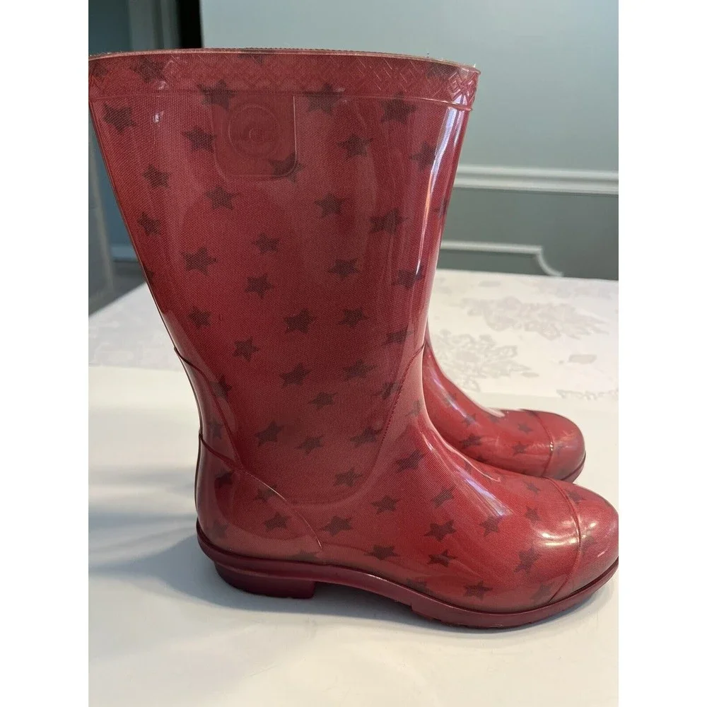 UGG Kids Youth Girls Boots Raana Rubber Rain Waterproof Pink Stars Size 5 ~ USA